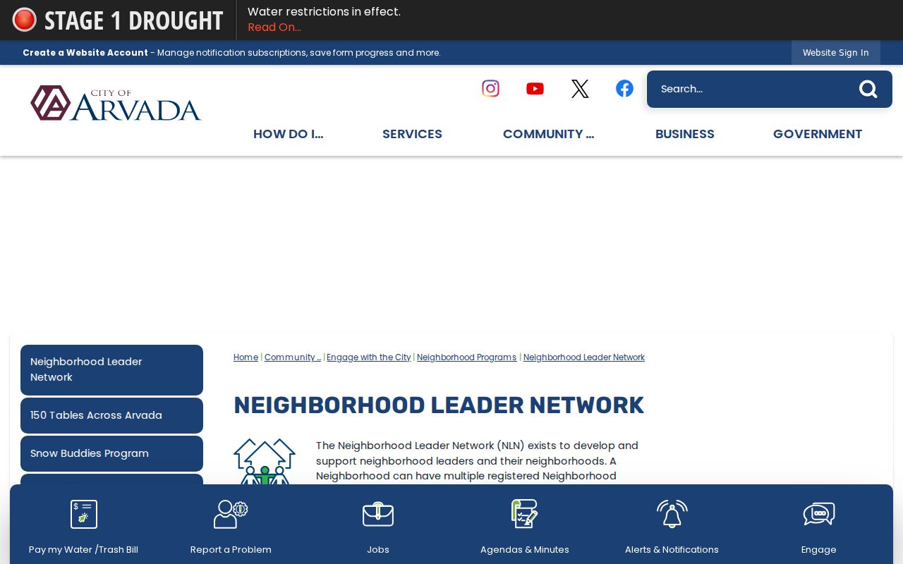 Arvada neighbors: city Neighborhood Leader Network map and directory