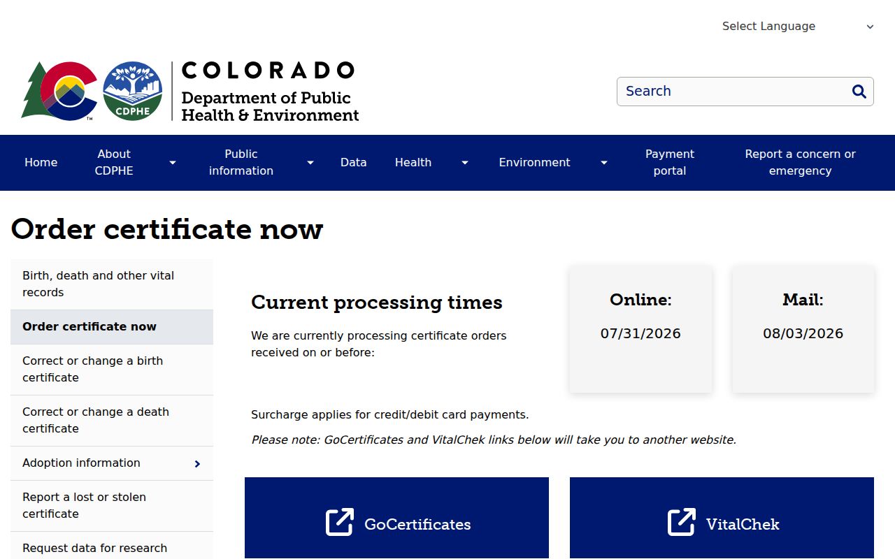 Arvada resident lookup: Colorado vital-record order routes