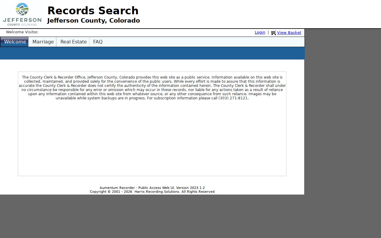 Jefferson County recorder index interface for the Arvada street directory